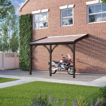 Polycarbonate Roof Car Port 2 Post - Wood - L300 x W290 cm - Rustic Brown