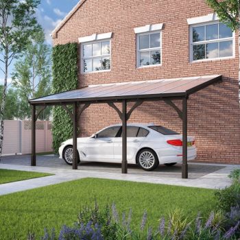 Polycarbonate Roof Car Port 4 Post - Wood - L200 x W650 cm - Rustic Brown