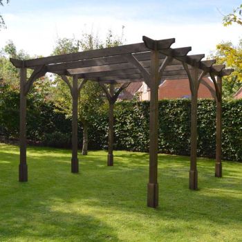 Premium Pergola 6 Post - L420 x W420 x H270 cm - Rustic Brown