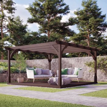 Premium Pergola and Decking Kit - Wood - L240 x W240 x H270 cm - Rustic Brown