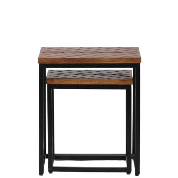 Parquet Nest of 2 Tables - Mango Wood/Iron - L40 x W45 x H52 cm - PP Finish