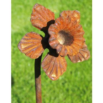 Pack of 3 Daffodil Feature Plant Pin 4Ft Bare Metal Ready to Rust. Steel Garden Plant Border Support - Steel - H120 cm