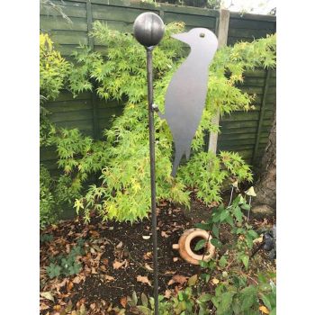 Woodpecker and Ball Plant Pin 5Ft (Bare Metal/Natural Rust) (Pack of 3) - Steel - H152.4 cm