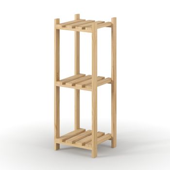 3 Tier Square Shelf Narrow Slatted Storage Unit - Pine - L27 x W29 x H80 cm - Natural Sanded Pine