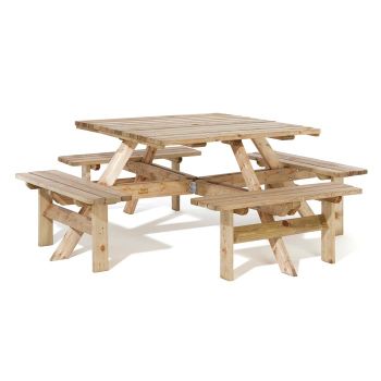 Square Picnic Table - Timber - L199 x W199 x H75 cm - Natural