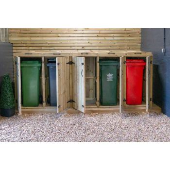Chatburn Quintet Wheelie Bin Store - Timber - L80.4 x W330 x H120 cm - Fits 3 x 180L or 3 x 240L & 2 x 140L Wheelie Bins