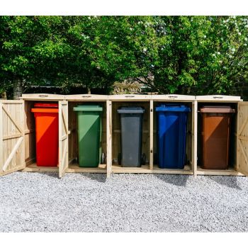 Chatburn Quintet Wheelie Bin Store - Timber - L80.4 x W330 x H120 cm - Fits 3 x 180L or 3 x 240L & 2 x 140L Wheelie Bins