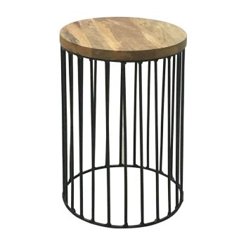 Ravi Iron Base Solid Wood Top Side Table - Small - Mango Wood/Iron - L30 x W30 x H45 cm - Light Finish