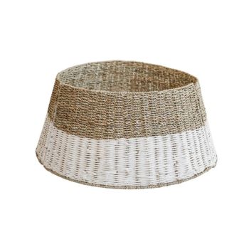 Round Foldable Wicker and White Tree Skirt - L70 x W70 x H26 cm - Brown