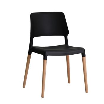 Riva Chair (Pack of 2) - Plastic/Wood - L54 x W55 x H81 cm - Black