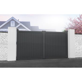 Double Swing Gate 3750x2000mm - Aluminium - Vertical Solid Infill and Flat Top - Grey