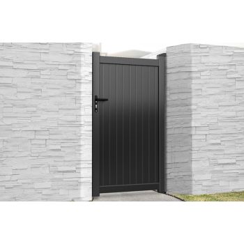 Pedestrian Gate 900x1600mm Black - Vertical Solid Infill and Flat Top