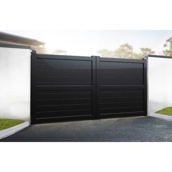 Double Swing Gate 3000x1600mm - Aluminium - Horizontal Solid Infill and Flat Top - Black