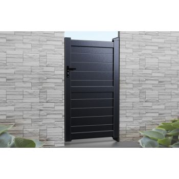 Pedestrian Gate 1200x1600mm Black - Horizontal Solid Infill and Flat Top
