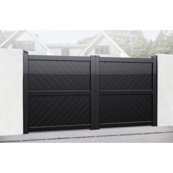 Double Swing Gate 3000x1600mm Black - Diagonal Solid Infill and Flat Top