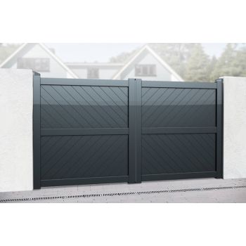 Double Swing Gate 3750x1600mm Grey - Diagonal Solid Infill and Flat Top