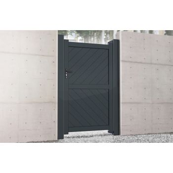 Pedestrian Gate 1200x1600mm Black - Diagonal Solid Infill and Flat Top