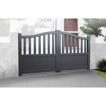 Double Swing Gate 3250x1600mm Grey - Partial Privacy Driveway Gate with Vertical Solid Infill and Bell-Curved Top