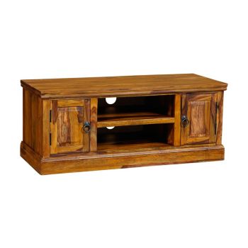 Ganga Medium Plazma TV Cabinet - Sheesham Wood - L45 x W125 x H45 cm - Honey Dark Finish