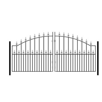 Saxon Spear Top Arched Double Driveway Gate - Solid Steel - Fits Gap of 2743 mm x 1245 mm High - Electro Galv./Black Powder Coated