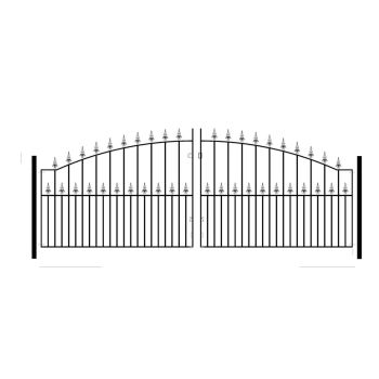 Saxon Spear Top Arched Double Driveway Gate - Solid Steel - Fits Gap of 3353 mm x 1245 mm High - Electro Galv./Black Powder Coated
