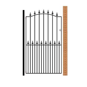 Saxon Spear Top Tall Bow Top Single Gate - Solid Steel - Fits Gap of 1220 mm x 1990 mm High - Electro Galv./Black Powder Coated