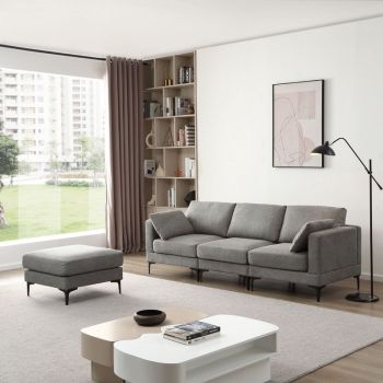 ANEK 3 Seater Sofa with Ottoman - L235 x W80 x H81 cm - Dark Grey