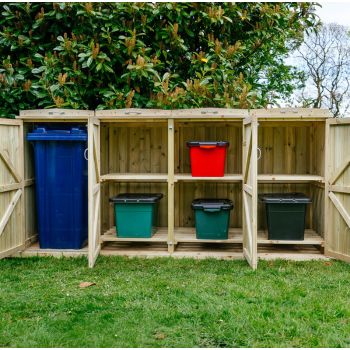 Shireburn 1 Wheelie Bin/6 Recycle Box Store - L80.4 x W250.5 x H120 cm - Fits 1x 180L or 1x 240L Wheelie Bins & 6x Recycle Boxes