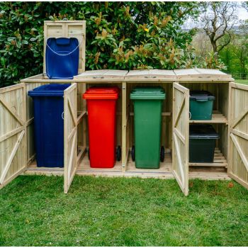 Shireburn 3 Wheelie Bin/2 Recycle Box Store - L80.4 x W273 x H120 cm - Fits 3 x 180L or 3 x 240L Wheelie Bins & 2 x Recycle Boxes