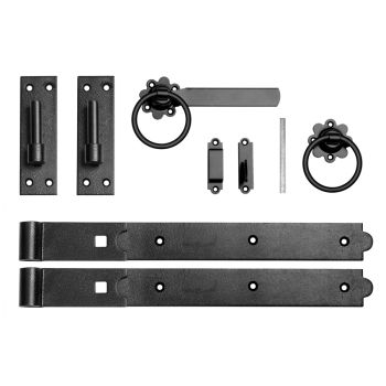 18 Inch Single Gate Fittings Set Hook & Band Hinge, Latch - Black
