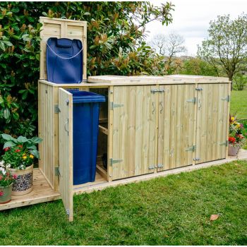 Shireburn Quad Wheelie Bin Store - Timber - L80.4 x W2734 x H120 cm - Fits 3 x 180L or 3 x 240L & 1 x 140L Wheelie Bins