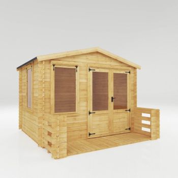 3.3 x 3.4 m Apex Log Cabin with Veranda - 19 mm - Timber - L352.2 x W344.5 x H264.2 cm - Brown