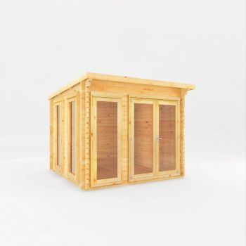 3 x 3 m Studio Pent Log Cabin - 28 mm - Timber - L333.4 x W303.2 x H249.4 cm - Brown
