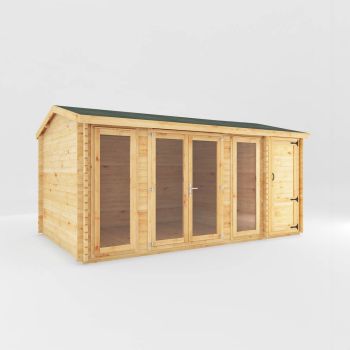 5.1 x 3 m Home Office Studio Log Cabin with Side Shed - 44 mm - Wood/Glass - L314.2 x W516.9 x H260 cm