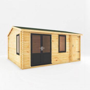 5.1 x 4m Home Office Elite Log Cabin with Side Shed, White UPVC Windows & Doors - 44 mm Timber - L414 x W516.9 x H272.5 cm - Brown