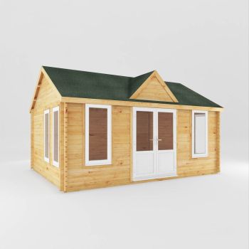 5.3 x 4 m Clock Tower Log Cabin - 44 mm - White UPVC Windows and Door - Wood/Glass - L416.1 x W533.6 x H327.1 cm