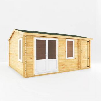 5.1 x 4 m Home Office Elite Log Cabin - 44 mm - White UPVC Windows and Door - Wood/Glass - L414 x W516.9 x H272.5 cm