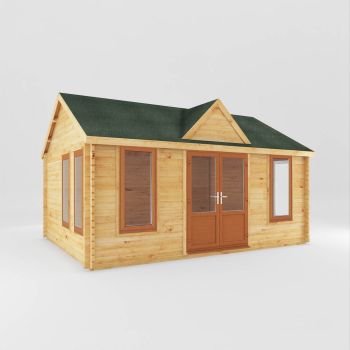 5.3 x 4 m Clock Tower Log Cabin - 44 mm - Oak UPVC Windows and Door - Wood/Glass - L416.1 x W533.6 x H327.1 cm