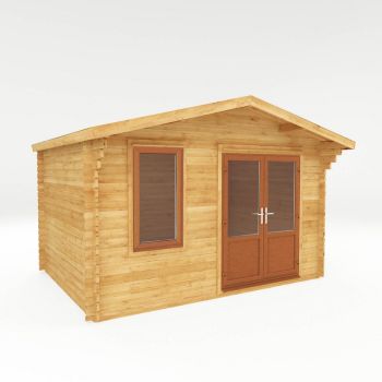 4 x 3 m Retreat Log Cabin with Oak UPVC Windows and Doors - 44 mm - Timber - L342.8 x W414.1 x H274.4 cm - Brown