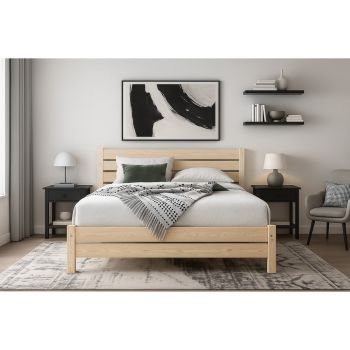 King Size Bed Frame - Wood - L207 x W161 x H90 cm - Pine