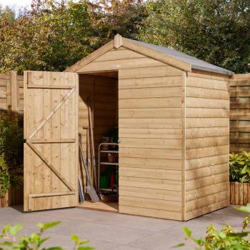 4 × 6 Feet Single Door Shiplap Apex Shed - Wood - L127 x W194 x H220 cm - Natural Timber Finish