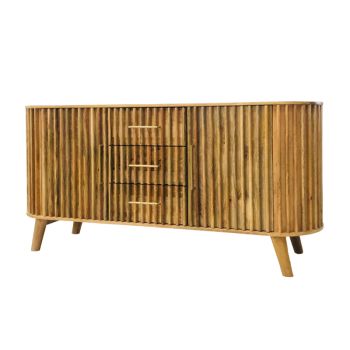 Slated 2 Door 3 Drawer Sideboard - Mango Wood - L45 x W164 x H80 cm - Light Finish - Assembly Required