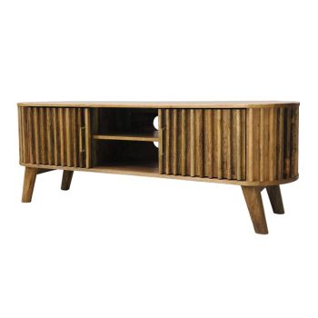 Slated TV Unit - Mango Wood - L40 x W135 x H50 cm - Light Finish - Assembly Required