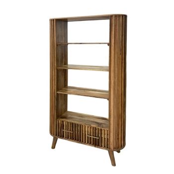 Slated Bookcase - Mango Wood - L35 x W107 x H175 cm - Mango Light Finish - Assembly Required