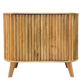 Slated 2 Door Small Sideboard - Mango Wood - L40 x W95 x H77 cm - Mango Light Finish - Assembly Required