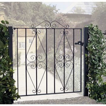 Stirling Scroll Low Flat Top Single Gate - Solid Steel - Fits Gap of 914 mm x 914 mm High - Electro Galvanised/Black Powder Coated