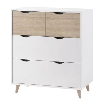 Stockholm 4 Drawer Chest - Particle Board - L39 x W82 x H90 cm - Oak/White