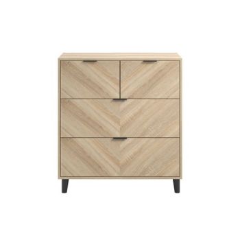 Stockholm Chevron 4 Drawer Chest - Engineered Wood - L39 x W82 x H90 cm - Sonoma Oak/Black Matte