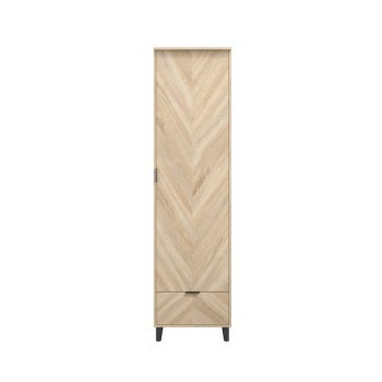 Stockholm Chevron 1 Door Wardrobe - Engineered Wood - L58 x W50 x H190 cm - Sonoma Oak/Black Matte
