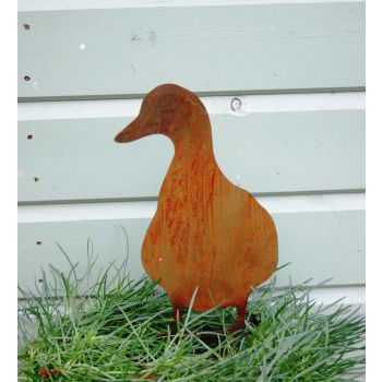 Duck on Stake - Hand Made By Traditional Forge, Steel Garden Ornament - Steel - H30 cm - Bare Metal/Ready to Rust